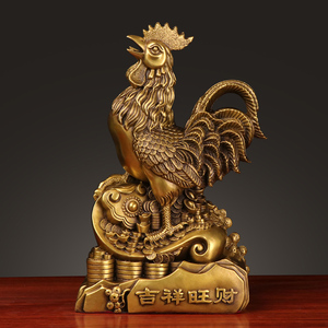 铜鸡摆件招财纯铜公鸡金鸡元宝家居生肖吉祥物客厅装饰工艺品摆设