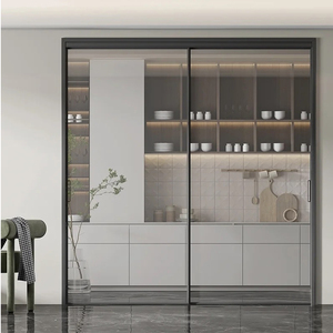 长虹玻璃极简推拉门极窄厨房阳台书房衣帽间移门钛镁合金门三联动