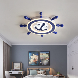 儿童房灯男孩 创意船舵儿童房LED卧室吸顶灯 地中海风格主题灯具