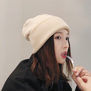 白色毛线帽加厚保暖护耳羊毛针织帽宽松冷帽韩版帽子女秋冬季百