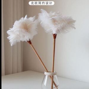 白鸡毛掸子手工工艺白色鸵鸟羽毛掸子家用长竹柄鸡毛禅子除尘扫灰