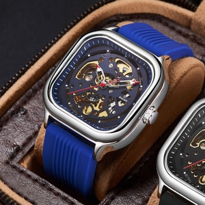 swish/斯好奇休闲全自动镂空透底陀飞轮硅胶机械表四方形男士手表