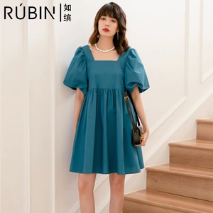 如缤 rubin2022夏季新款女装短袖a型通勤方领连衣裙 6h23l63250