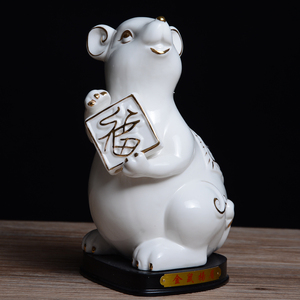 陶瓷12十二生肖全套鼠摆件招财镇宅补角瓷器鼠风水老鼠工艺品摆设