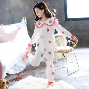 儿童睡衣春秋装含棉长袖套装小女孩洋气娃娃领中大童家居服两件套