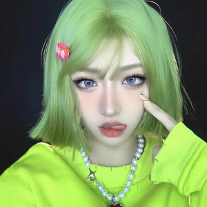 绿色假发短发女酷帅气波波头短直发欧美网红潮流时尚彩色全头套式