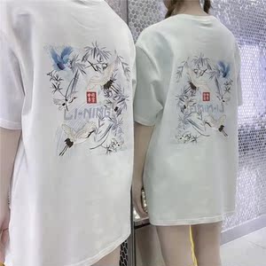中国李宁短袖国潮仙鹤男女2021夏季新款圆领宽松休闲情侣t恤半袖