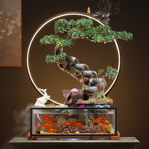 创意鱼缸客厅中小型流水招财玻璃摆件家用办公室装饰乔迁新居礼品