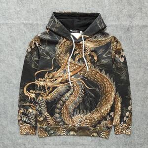 中国风龙图腾国潮连帽卫衣男秋季金龙图案3d学生衣服社会小伙外套