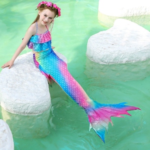 美人鱼衣服泳衣女童人鱼尾巴公主裙儿童游泳衣小女孩分体比基尼套