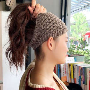 针织毛线发带帽韩国秋冬天外出宽边编织头套女复古 ins头巾头发饰