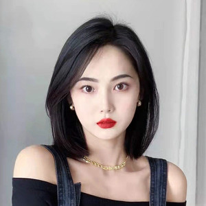 假发短发女中长发时尚锁骨发全真自然中分波波头真人发丝全头套式