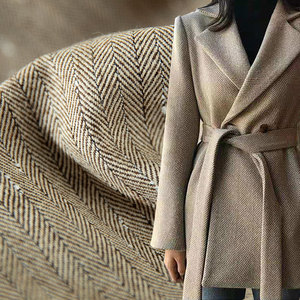 羊毛人字纹diy手工毛呢呢子布料服装面料外套大衣连衣裙马甲定制