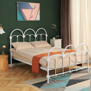 法式铁艺床双人床复古铁架床轻奢白色欧式公主床北欧简约奶油风