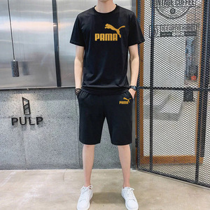 经典彪马夏季潮男运动套装纯棉短袖大码休闲五分短裤运动服两件套