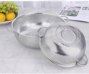 烹饪筛网水果蔬菜圆形青菜洗菜盆304不锈钢厨房用品米筛子套装