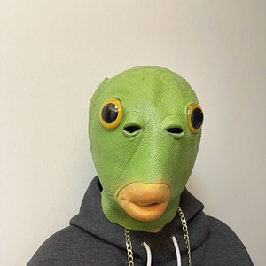绿头鱼头套儿童绿头怪鱼头怪小孩无异味面具奔波t霸网红抖音绿鱼