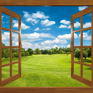 3d卧室仿纸假窗户沙粘墙贴装饰风景森林大海自滩宾v馆壁纸墙真贴