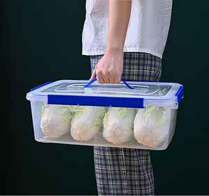 手提塑料长方形保鲜盒密封四边扣冰箱收纳盒带盖食品盒大容量盒子