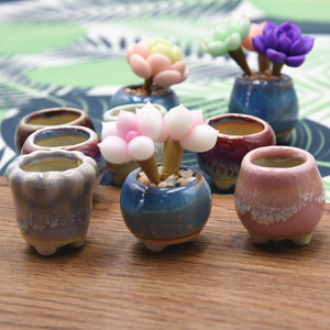 软陶树脂黏土超轻粘土陶瓷小花盆迷你款diy多肉创意桌面小摆件