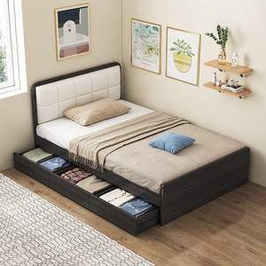 单人床1.2米储物家用卧室箱体床小户型现代简约北欧黑色床带抽屉