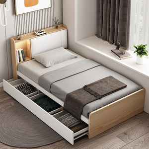 2米现代简约北欧小户型一米二家用带灯抽屉收纳储物小床