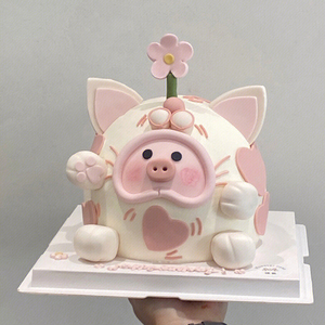 网红ins可爱小猪蛋糕装饰摆件软胶猪宝宝周岁翻糖生日蛋糕装扮
