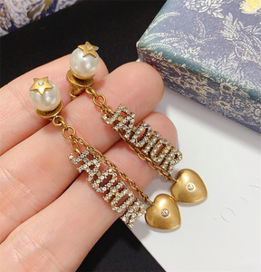 dior/迪奥 2021新款女士jadior字母珍珠耳钉复古爱心耳坠链条耳环