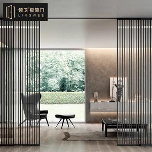 极窄吊轨客厅推拉门2021年新款隔断玻璃门三联动格栅门移门百叶门