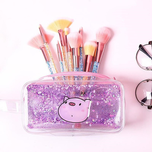 简约韩版流沙笔袋女网红镭射文具d盒袋少女心入油透明铅笔袋小学