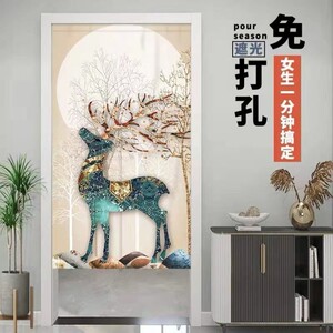 厕所门口挂帘北欧风布艺免打孔门帘装饰卧室卫生间隔断家用遮挡布