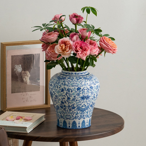 中式复古青花瓷花瓶陶瓷鲜花干花客厅插花摆件古典高级感轻奢花器