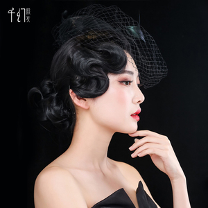 古装复古手推波纹刘海发片旗袍造型民国老上海后区拉花大波浪假发