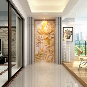 3d玉雕玄关瓷砖背景墙现代简约客厅过道墙砖中式雕刻走廊壁画墙砖