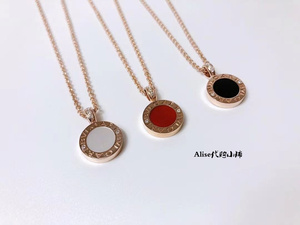 代购bvlgari/宝格丽 双面圆环18k玫瑰金无钻镶钻圆形吊坠锁骨链女