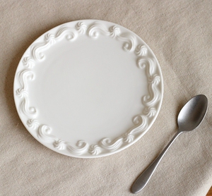 日单奶油蛋糕盘 陶瓷浮5雕奶油裱花盘蛋糕甜品盘