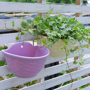 官宜村 吊兰阳台壁挂式塑料悬挂花盆 绿萝挂墙壁藤编风格加厚挂盆