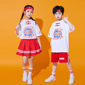 春季儿童演出服汉服女童啦啦队中国风国学服装小学生运动会表演服