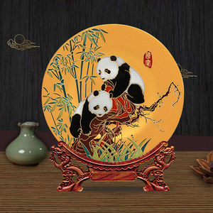 雅琅晶国宝熊猫摆件送外宾中国风牡丹传统特色礼品送老外纪念礼物