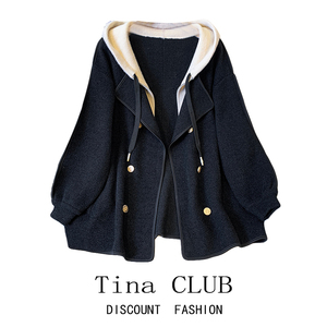 Tina CLUB大码女装胖mm冬季高级感双面羊绒大衣假两件毛呢外套
