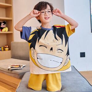 海贼王路飞儿童睡衣短袖短裤薄款奥特曼男女中大童家居服套装夏季