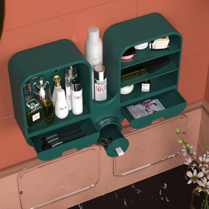 网红壁挂式墙上免钉免打孔护肤品浴室置物架化妆品收纳盒储物盒