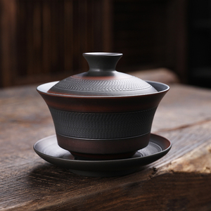 玺伊堂云南建水紫陶三才碗盖碗大容量茶杯家用泡茶碗坭兴陶瓷茶具