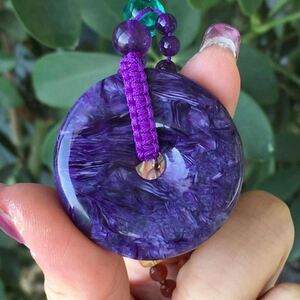 天然俄罗斯紫龙晶平安扣吊坠女满龙纹无杂转运紫色水晶毛衣链挂件