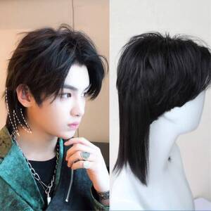 隐形无痕接发男生帅气男士发型鲻鱼头假发片男一片式直发发片真发