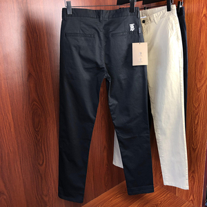 巴宝莉纯色休闲裤男士商务长裤秋冬新款英伦修身tb刺绣小直筒裤子