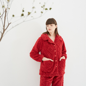 精雅旗舰店睡衣雪花绒提花睡衣女可外穿家居服女睡衣女士janneya