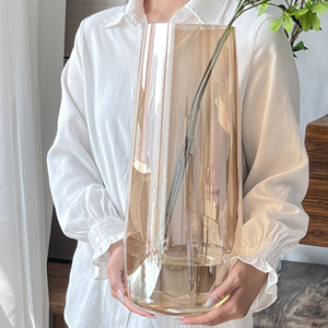 特大号落地花瓶玻璃透明大号超大琥珀色高款超高高身高筒大型长型