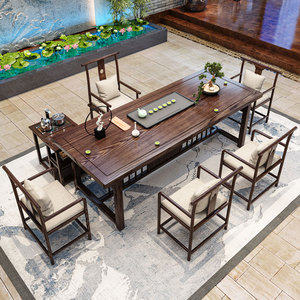 胡桃木茶桌禅意新中式功夫白蜡木泡茶桌长方形茶台实木茶桌椅组合