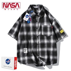 NASA WTAPS旗舰店黑白格子衬衫外套男款夏季情侣宽松短袖上衣服潮